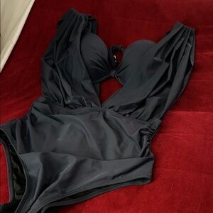 Elegant Black Swimsuit with Ruffle Details